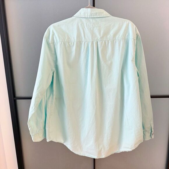 Escape by Habitat Size M Cotton Poplin Loose Button Front Up Shirt Top Aqua Blue - Picture 2 of 12